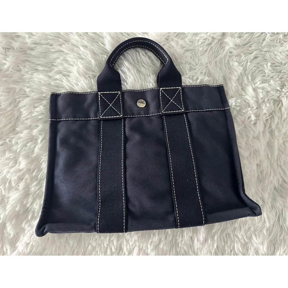 Hermès Deauville PM Canvas Navy Tote Bag Handbag
